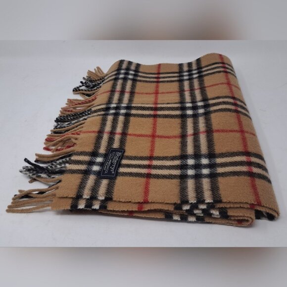 Burberry Mens Scarf Camel Nova Check Vintage Y2K 90s Lambswool England 12" x 71" - Picture 4 of 15